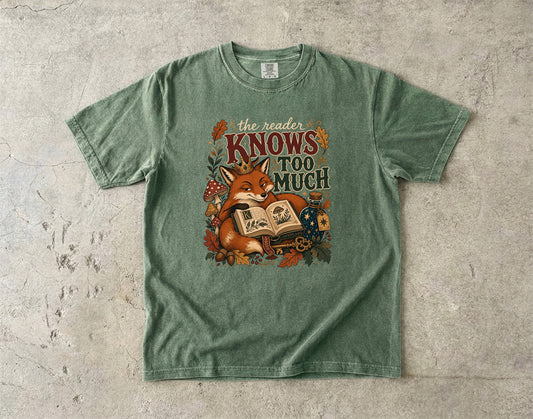 The Reader Knows Too Much Fox Romantasy Reader T-Shirt