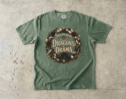 Deck the Halls With Dragons & Drama Romantasy Reader T-Shirt