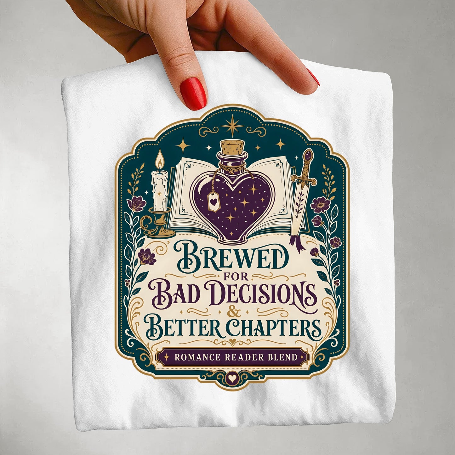 Brewed for Bad Decisions & Better Chapters Romantasy Reader T-Shirt