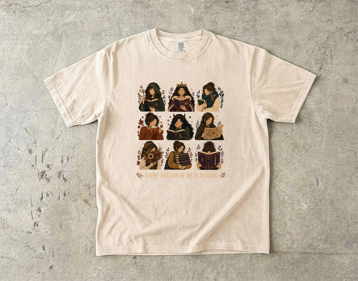 Every Version of Me Is Reading Romantasy Reader T-Shirt