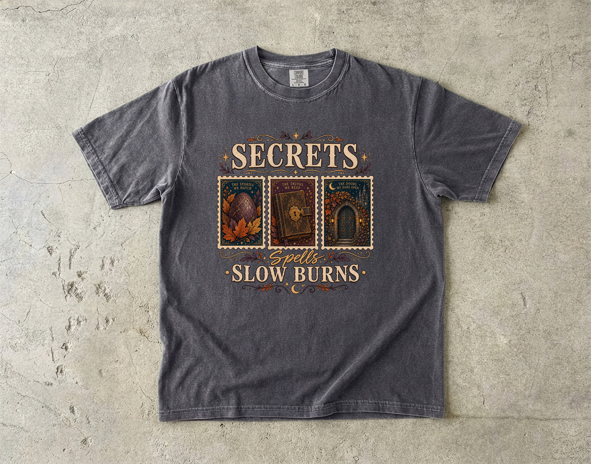 Secrets, Spells & Slow Burns Romantasy Reader T-Shirt
