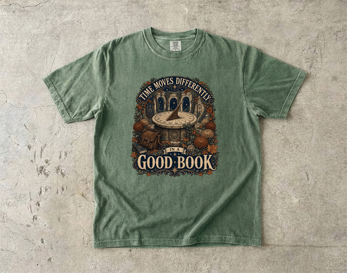 Time Moves Differently in a Good Book Romantasy Reader T-Shirt