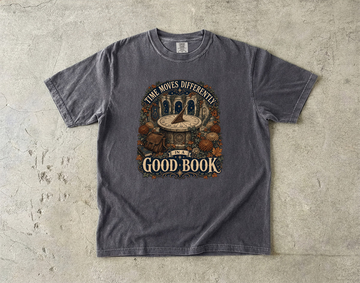 Time Moves Differently in a Good Book Romantasy Reader T-Shirt