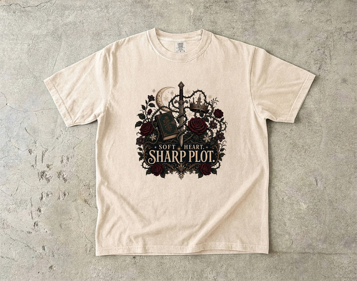 Soft Heart, Sharp Plot Romantasy Reader T-Shirt