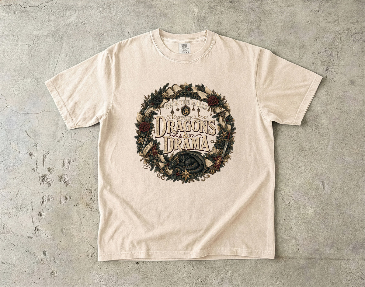 Deck the Halls With Dragons & Drama Romantasy Reader T-Shirt