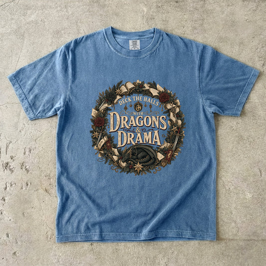 Deck the Halls With Dragons & Drama Romantasy Reader T-Shirt