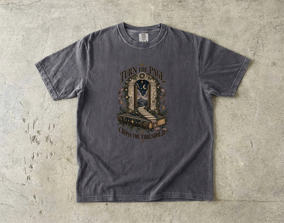 Turn the Page, Cross the Threshold Romantasy Reader T-Shirt