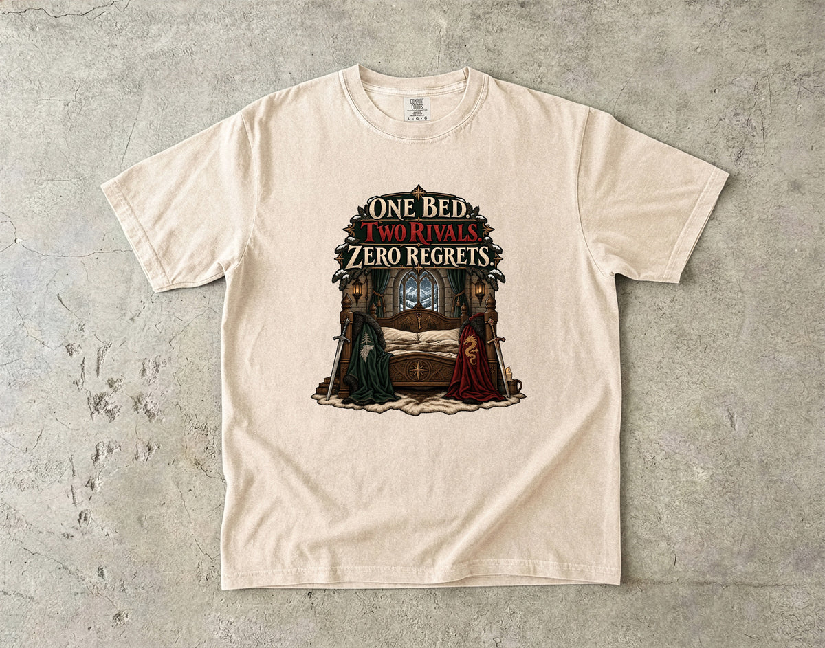 One Bed, Two Rivals, Zero Regrets Romantasy Reader T-Shirt