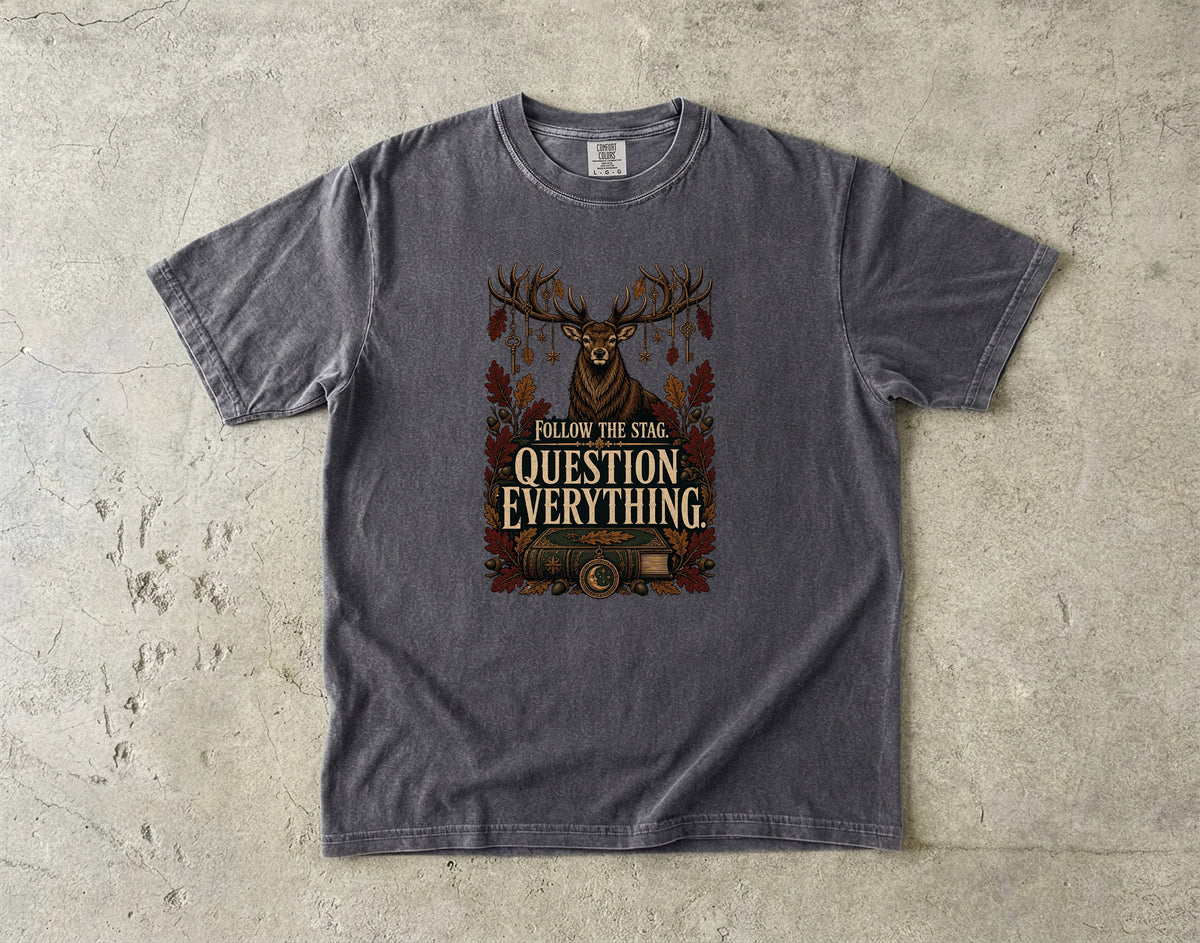 Follow the Stag, Question Everything Romantasy Reader T-Shirt