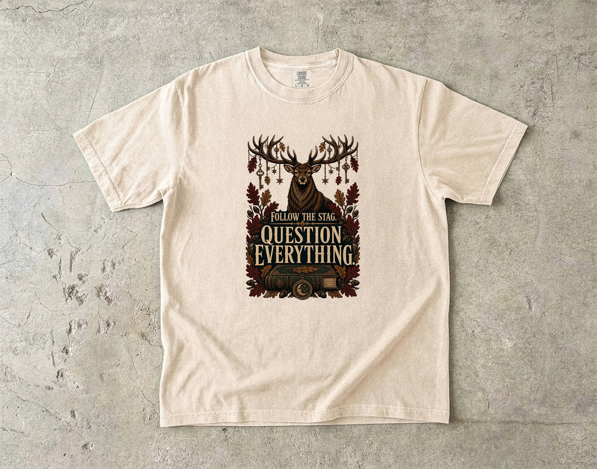 Follow the Stag, Question Everything Romantasy Reader T-Shirt