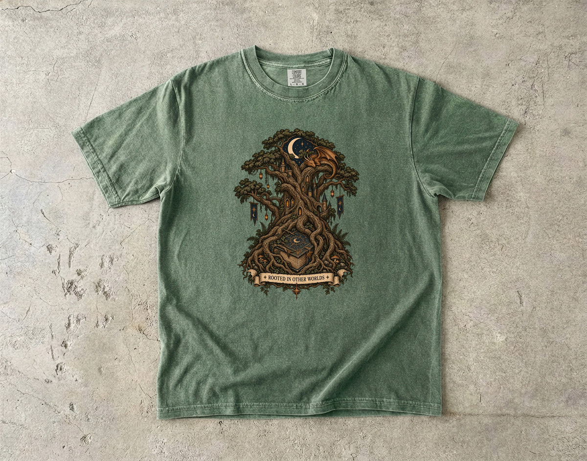 Rooted in Other Worlds Romantasy Reader T-Shirt