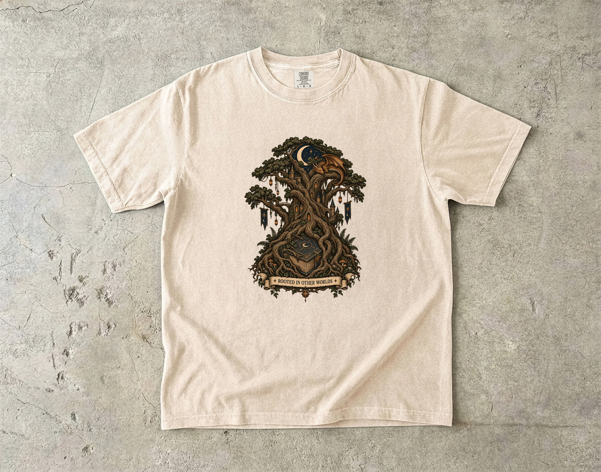 Rooted in Other Worlds Romantasy Reader T-Shirt