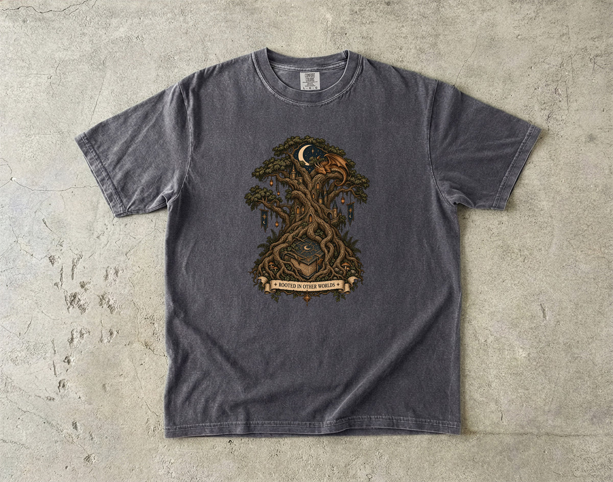 Rooted in Other Worlds Romantasy Reader T-Shirt