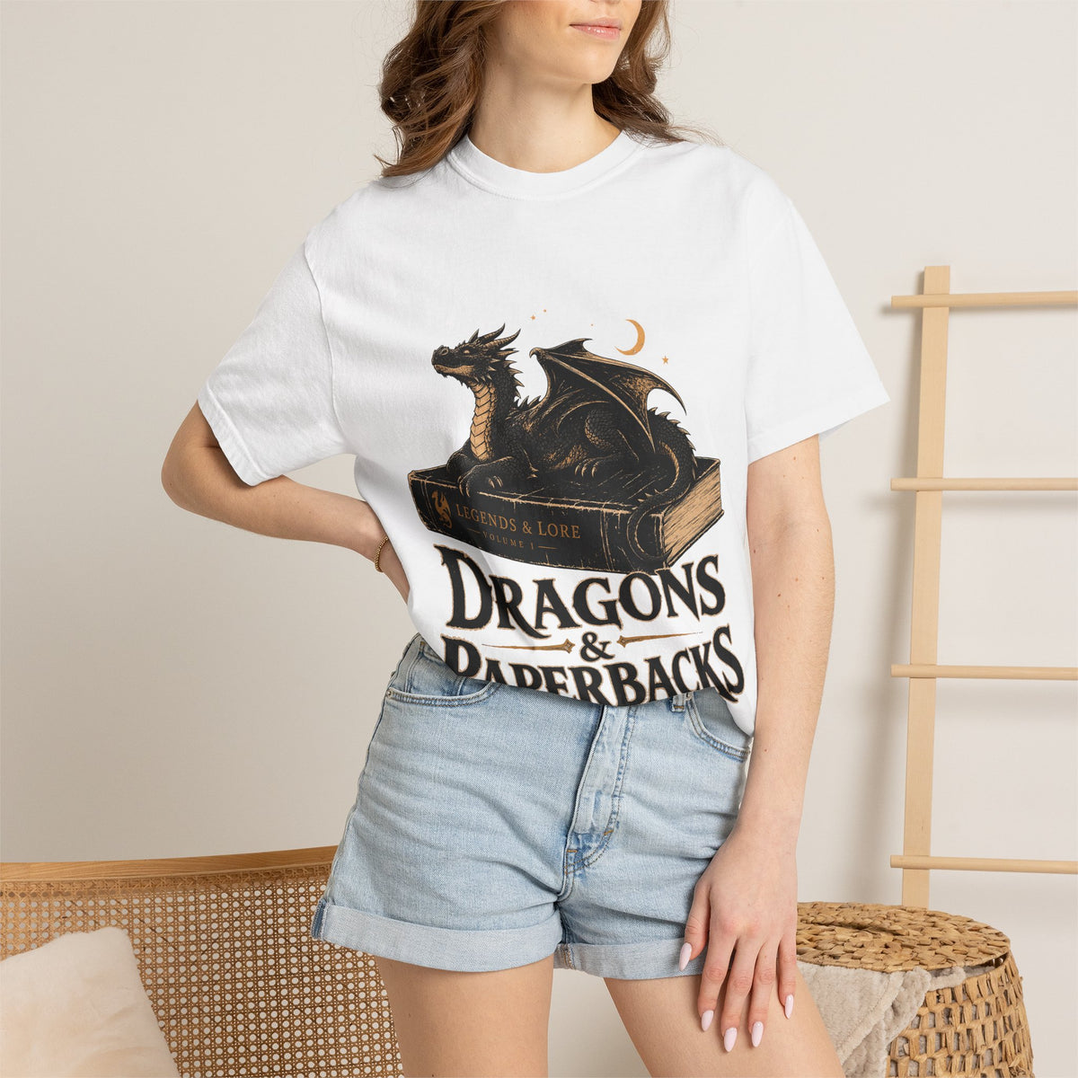 Dragons & Paperbacks Romantasy Reader T-Shirt